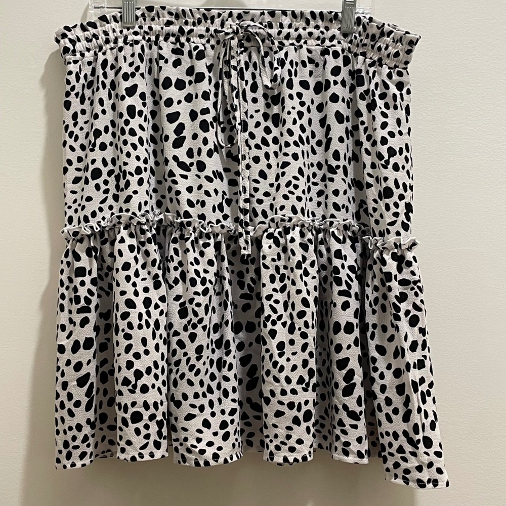 Dalmatian Print Tiered Ruffle Mini Skirt Black White Polka Dot XXL Womens